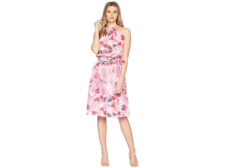 Adrianna Papell Short Printed Halter Dress (pink Multi) Women's Dress