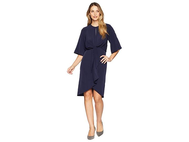 Maggy London Feather Crepe Tie Front Blouson Dress (navy) Women's Dress