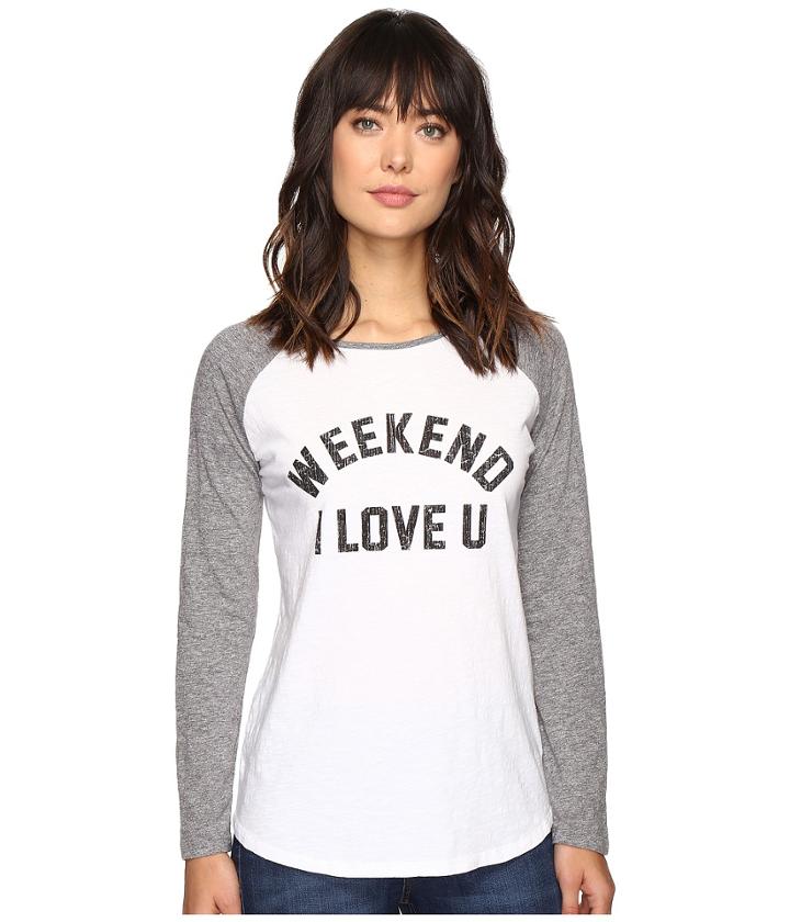 The Original Retro Brand Weekend Love U Long Sleeve Raglan (white/grey) Women's Long Sleeve Pullover