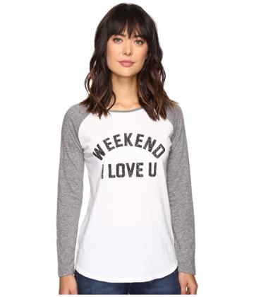 The Original Retro Brand Weekend Love U Long Sleeve Raglan (white/grey) Women's Long Sleeve Pullover