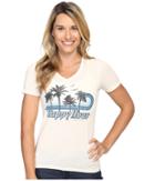 Life Is Good Happy Hour Palm Stripe Cool Vee (simply Ivory) Women's T Shirt