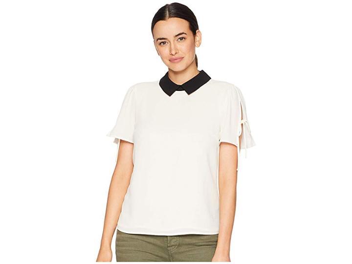 Cece Short Sleeve Collared Blouse With Shoulder Ties (antique White) Women's Blouse