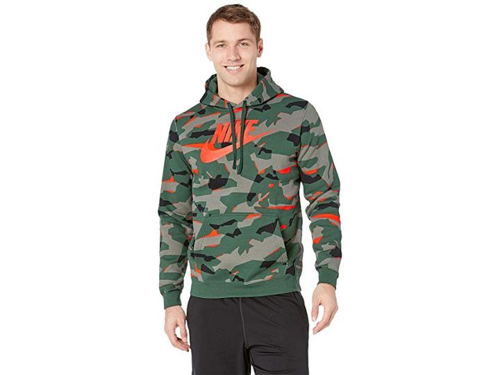 Nike Nsw Club Camo Pullover Hoodie (fir/fir/team Orange) Men's Sweatshirt