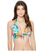 Tommy Bahama Floriana Halter Bikini Top With Loop (true Turquoise) Women's Swimwear