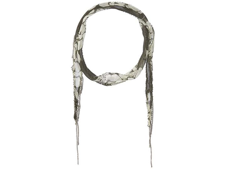 Chan Luu All Over Print Two-tone Leopard Print Short Skinny Scarf (beetle/seed Pearl) Scarves