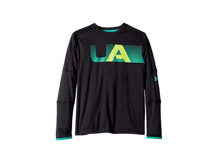 Under Armour Kids Tech Long Sleeve Tee (big Kids) (black/green Malachite) Boy's T Shirt