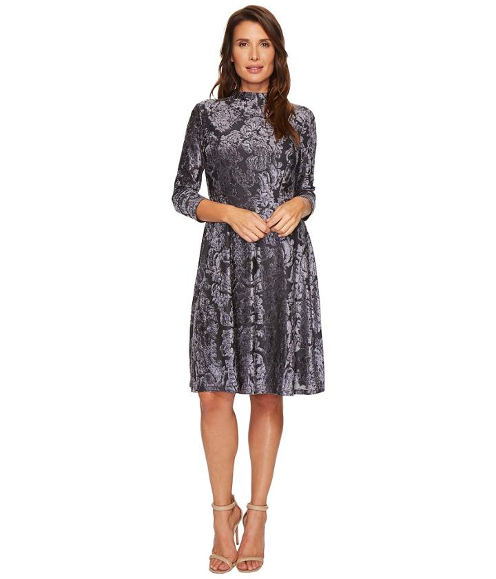 Ivanka Trump Velvet Mock Neck Dress (dark Slate) Women's Dress