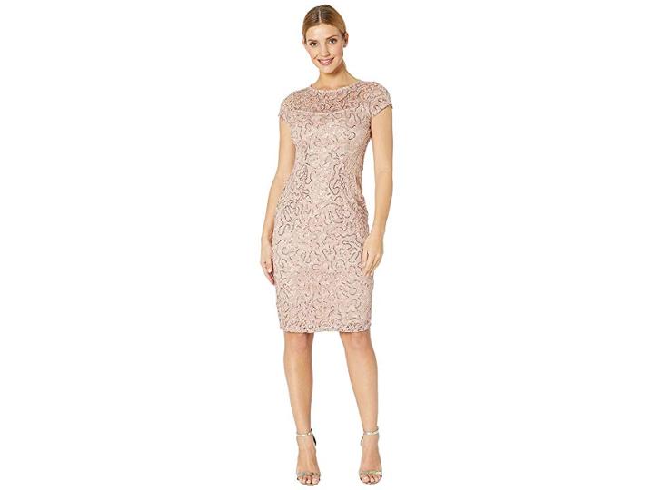 Marina Stretch Lace Cap Sleeve Midi Dress (blush) Women's Clothing