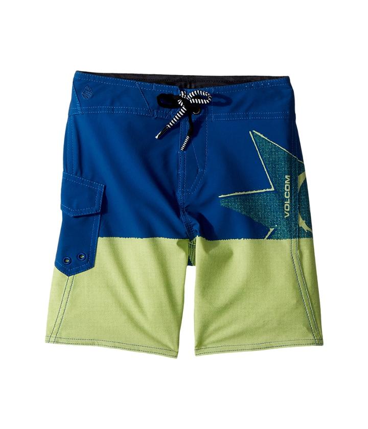 Volcom Kids Lido Block Mod Boardshorts (toddler/little Kids) (shadow Lime) Boy's Swimwear