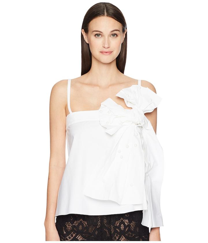 Red Valentino Stretch Compact Poplin Top With Bow And Boules (bianco) Women's Blouse