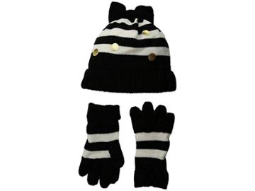 Kate Spade New York Kids Bow Hat And Gloves Set (big Kids) (french Cream/black Stripe) Cold Weather Hats