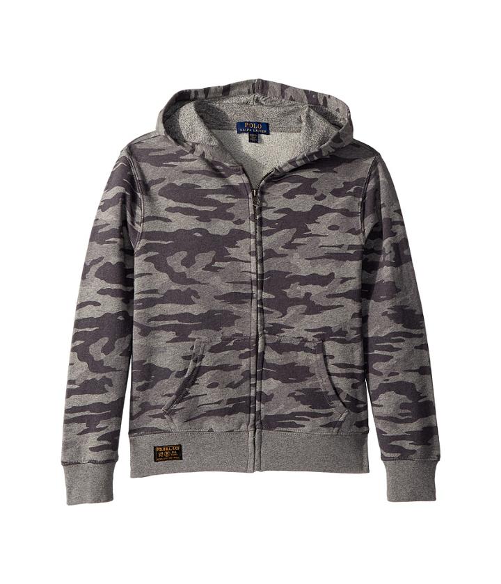 Polo Ralph Lauren Kids Camo Print Cotton Hoodie (big Kids) (grey Camo) Boy's Sweatshirt
