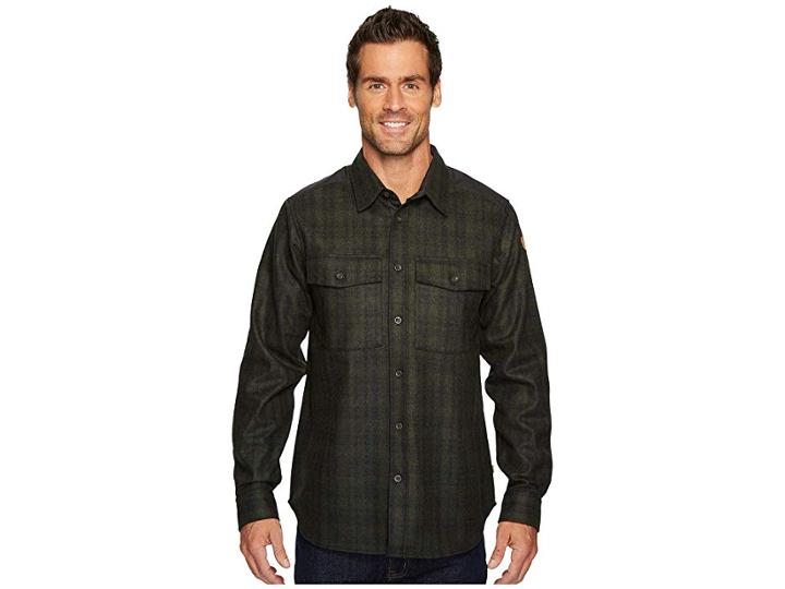 Fjallraven Ovik Re-wool Shirt (dark Grey/olive) Men's Long Sleeve Button Up