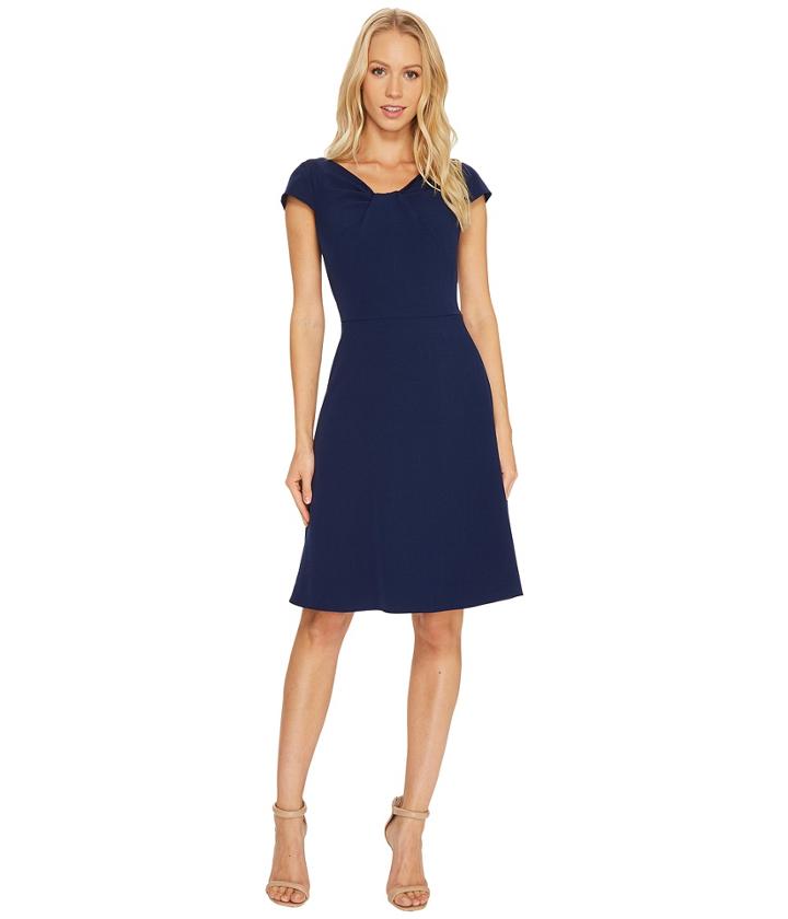 Adrianna Papell Stretch Crepe Drape Neck Dress (navy Sateen) Women's Dress