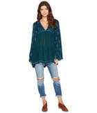 Free People Diamond Embroidered Top (dark Green) Women's Clothing