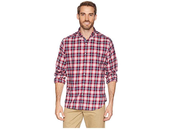 Nautica Long Sleeve Casual Brushed Twill Woven Shirt (rescue Red) Men's Long Sleeve Button Up