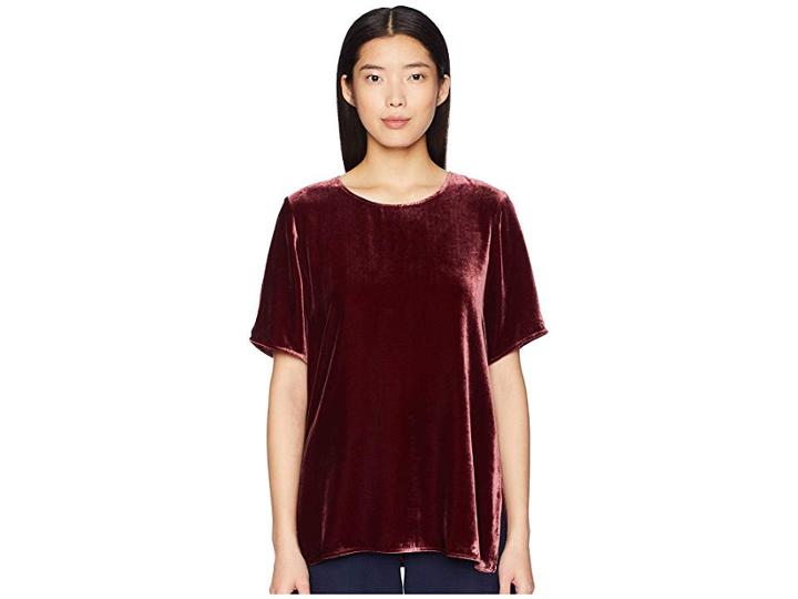Eileen Fisher Velvet Round Neck Short Sleeve Box-top (dark Monterey) Women's Clothing