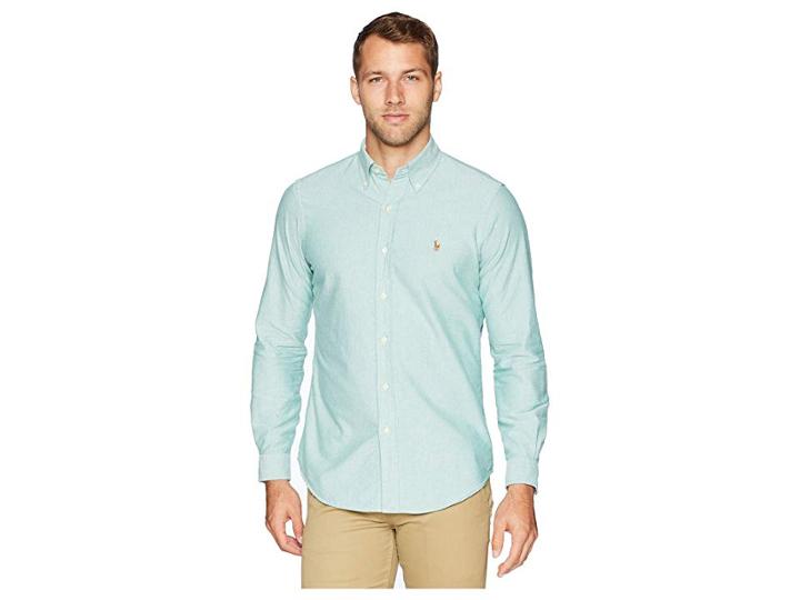 Polo Ralph Lauren Oxford Button Down Sport Shirt (hunter Green/white) Men's Clothing