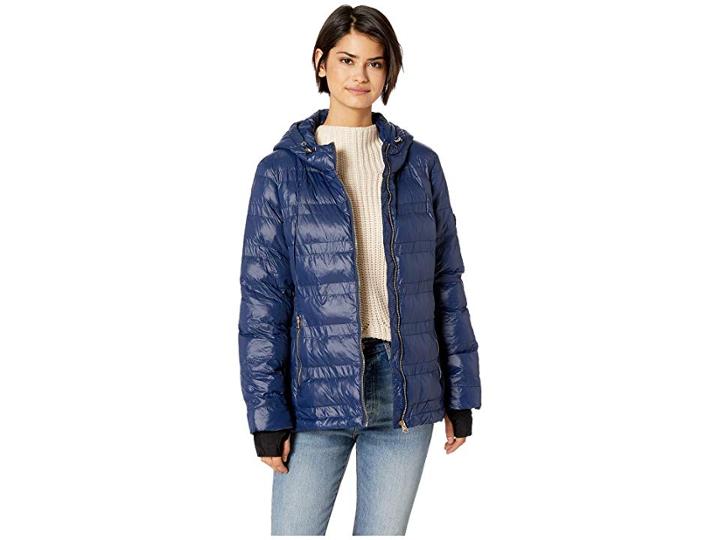 Jessica Simpson Horizontal Puffer W/ Zip-up High Neck (indigo) Women's Coat