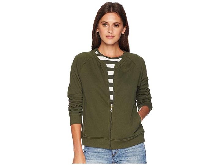 Lauren Ralph Lauren French Terry Mock Neck Jacket (admiral Green) Women's Coat