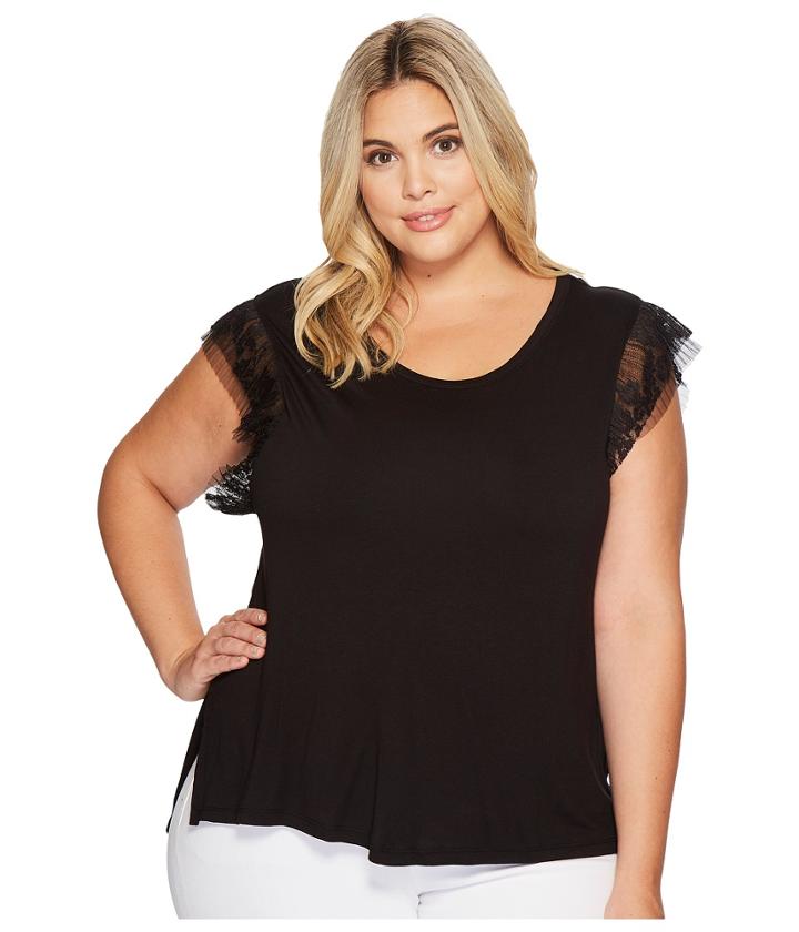 B Collection By Bobeau Plus Size Alden Tee With Mini Pleat Trim (black) Women's T Shirt