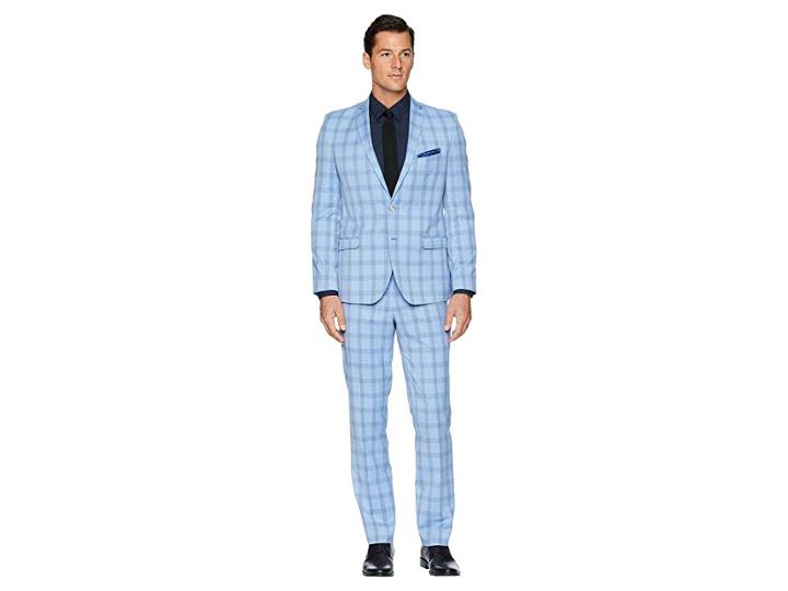 Nick Graham Plaid 32 Finished Bottom Suit (black/grey Plaid 1) Men's Suits Sets