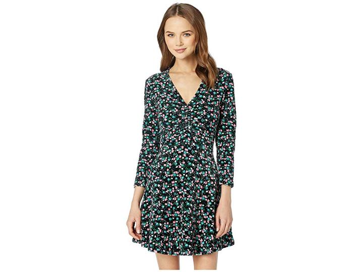 Juicy Couture Track Stretch Velour Ruched Flirty Dress (pitch Black Enchanted Floral) Women's Clothing