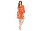 Donna Morgan Printed Chffon Fit And Flare Dress With Bell Sleeve (orange/lavender Multi) Women's Dress