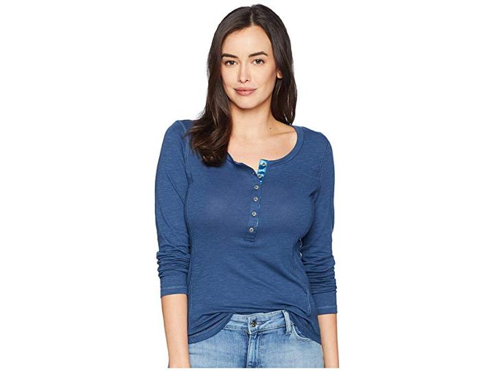 Ariat Real Henley Top (ensign Blue) Women's Long Sleeve Pullover