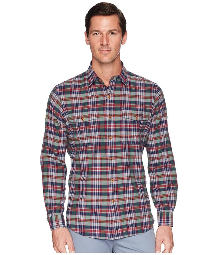 Polo Ralph Lauren Madras Ranger Military Roll Up Tab Long Sleeve Sport Shirt (shiraz/hunter Multi) Men's Clothing