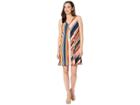 Eci Sleeveless Jersey Knit Bright Graphic Stripe A-line Dress (orange Multi) Women's Clothing