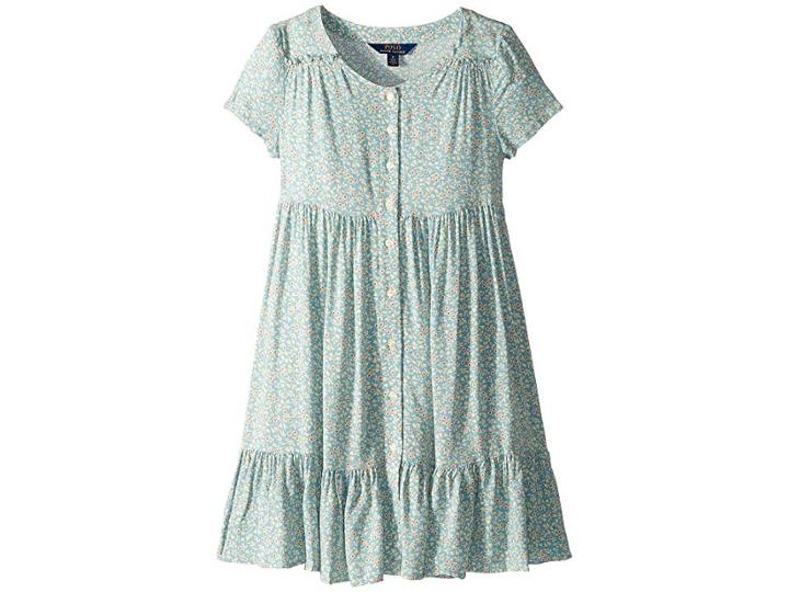 Polo Ralph Lauren Kids Shirred Floral Dress (big Kids) (blue Multi) Girl's Dress