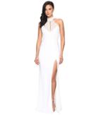 Faviana Lace Halter W/ Keyhole Jersey Skirt S7932 (ivory) Women's Dress