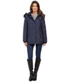 Jessica Simpson Anorak Quilted Bonded W/ Hood And Faux Fur (indigo) Women's Coat