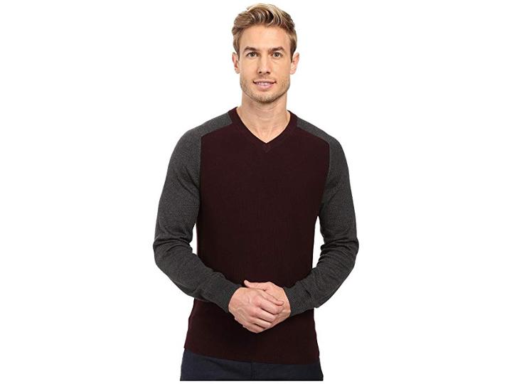 Perry Ellis Color Block V-neck Sweater (port) Men's Sweater
