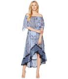 Nine West Hmc Off-the-shoulder High-low Dress (cobalt Multi) Women's Dress