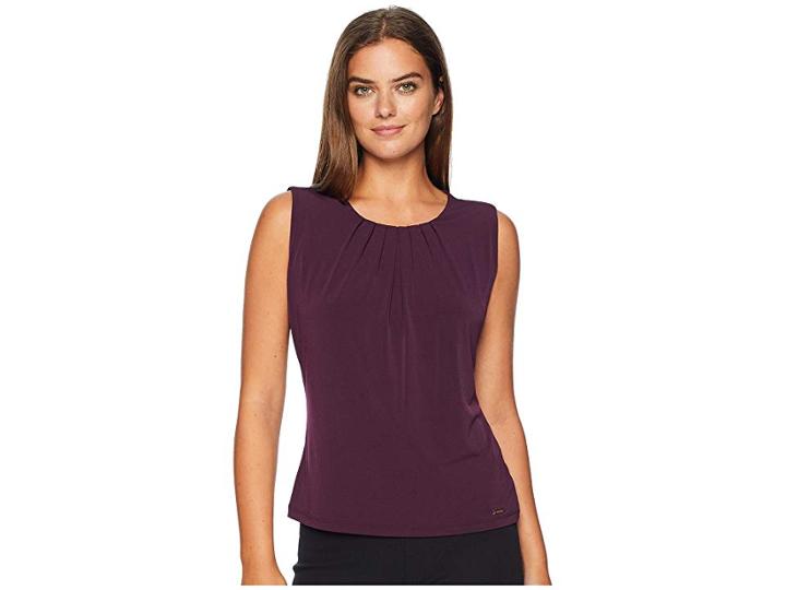 Calvin Klein Pleat Neck Cami (aubergine) Women's Clothing