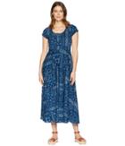Chaps Short Sleeve Bandanna Cotton Jersey Maxi Dress (blue Multi) Women's Dress