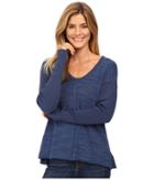 Mod-o-doc Heavenly Jersey Raw Edge Side Vented Pullover W/ Rib Sleeve (blue) Women's Long Sleeve Pullover