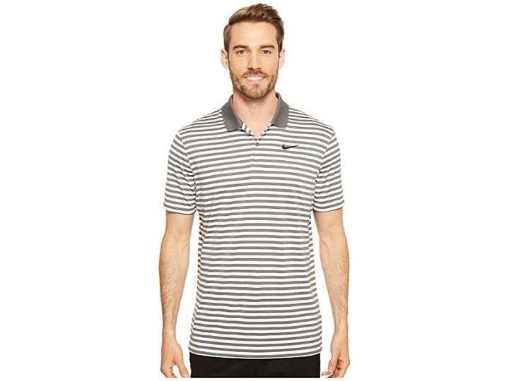 Nike Golf Dri-fittm Mini-stripe Victory Polo (dark Grey/white/black) Men's Clothing