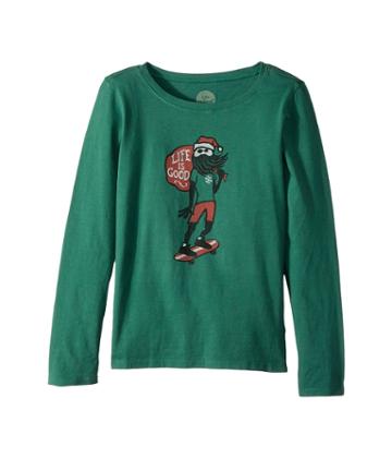 Life Is Good Kids Holiday Skater Long Sleeve Crusher Tee (little Kids/big Kids) (forest Green) Girl's T Shirt