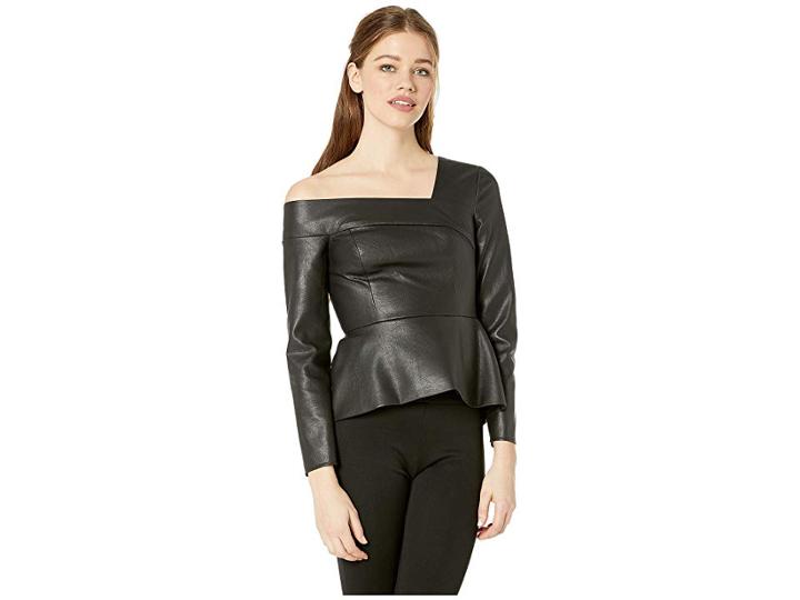 Bcbgmaxazria One Shoulder Pleather Peplum Top (black) Women's Clothing
