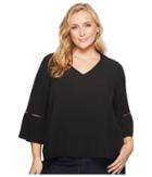 Calvin Klein Plus Plus Size Bell Sleeve W/ Lace Detail (black) Women's Blouse