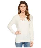 Michael Stars Madison Brushed Jersey V-neck Lace-up Top (chalk) Women's Clothing