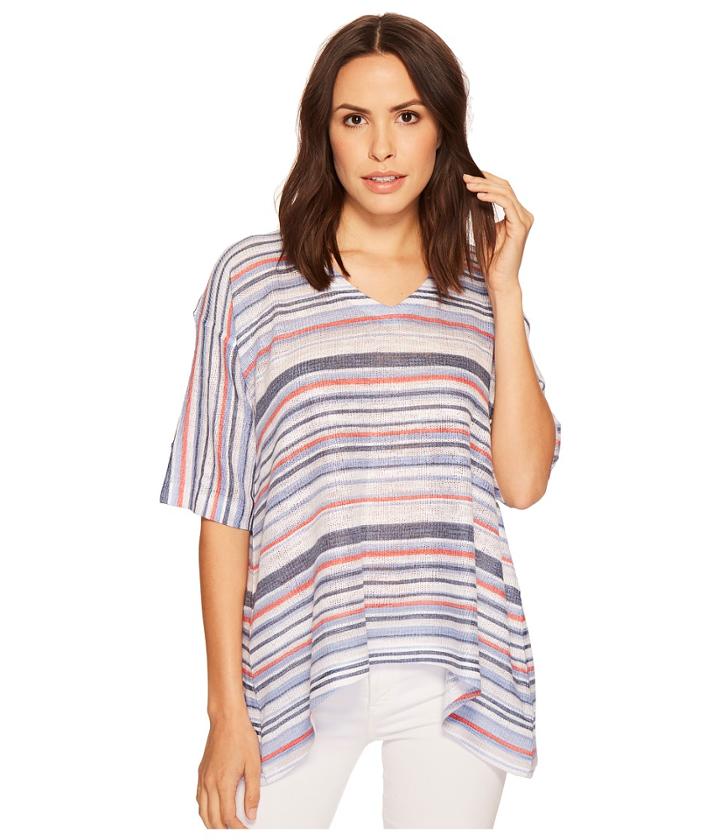 Nally & Millie Navy Stripe Printed V-neck Top (multi) Women's Clothing