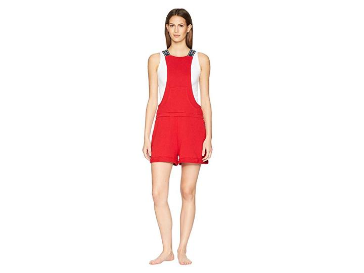 Emporio Armani Logo Power Terry Salopette Romper (red) Women's Jumpsuit & Rompers One Piece