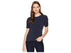 Vince Camuto Ruched Sleeve Romantic Dots Top (classic Navy) Women's Clothing