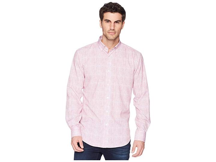 Bugatchi Shaped Fit Performance Crosshatch Woven Shirt (berry) Men's Long Sleeve Pullover