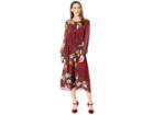 Vince Camuto Long Sleeve Autumn Botanical Cinch Waist Dress (manor Red) Women's Dress