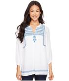 Hatley Embroidered Blouse (white Royal/turquoise Lariat) Women's Blouse